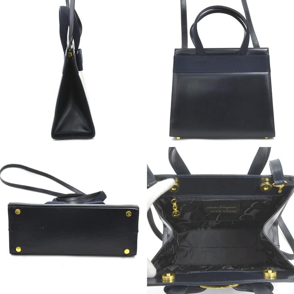 Salvatore Ferragamo Ribbon Leather Bag Vara Blue Navy Shoulder